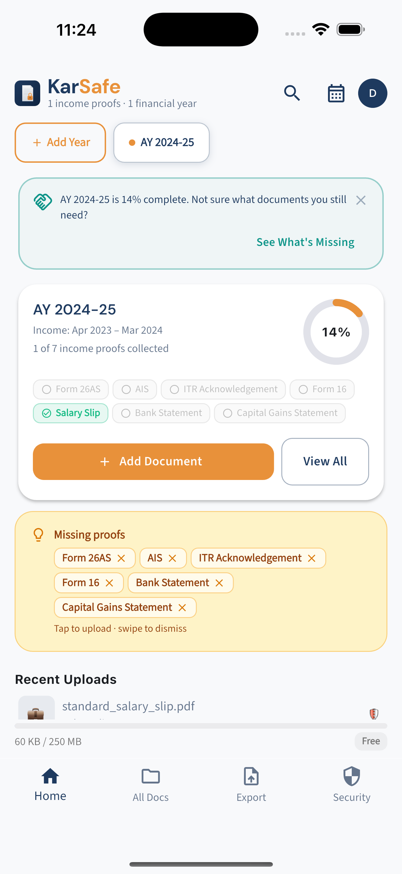 KarSafe app dashboard